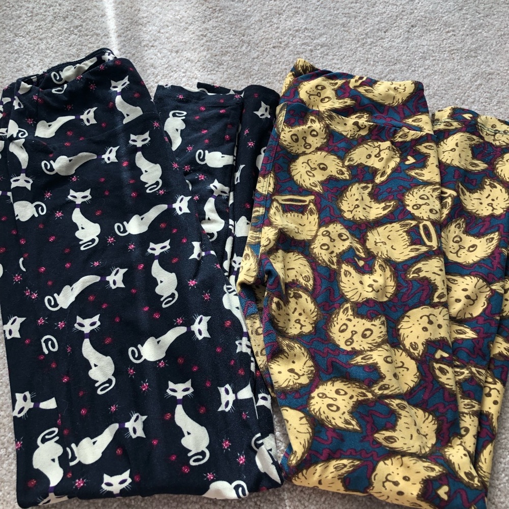 2 pair of cat Lularoe leggings OS